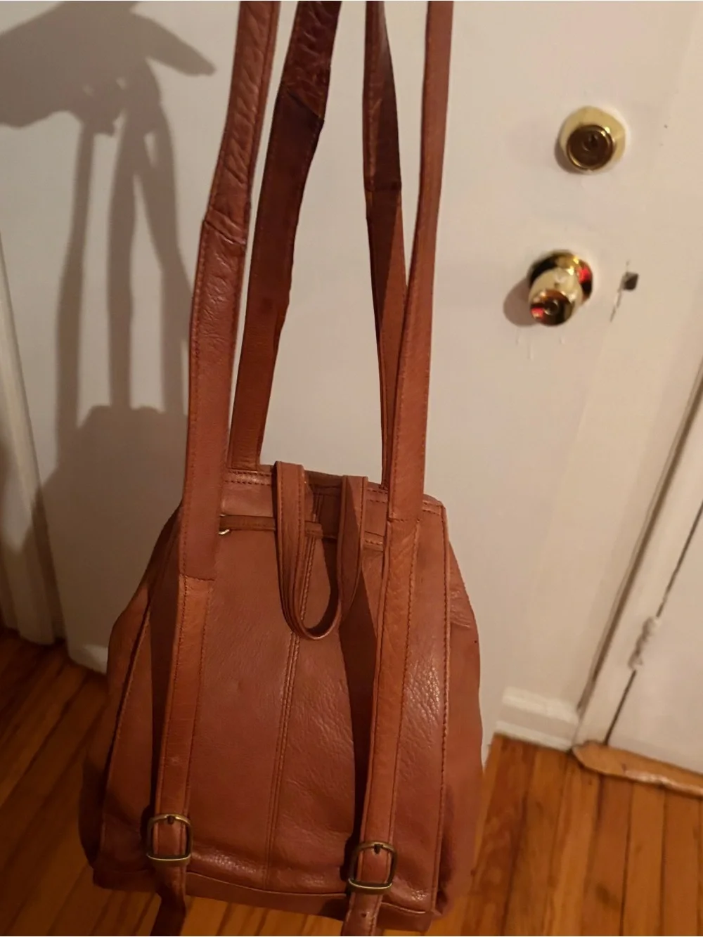 Leather Drawstring Backpack in Brown